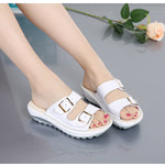 Candy Color Leather Buckle Metal Color Match Platform Beach Sandals Slippers