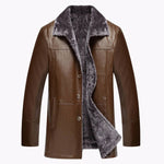 Men's Winter Casual Thicken Fleece Lining Warm Single-breasted PU Jacket Coat