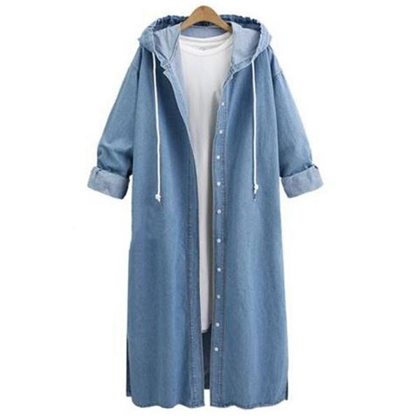 Plus Size Denim Single Breasted Hooded Coats