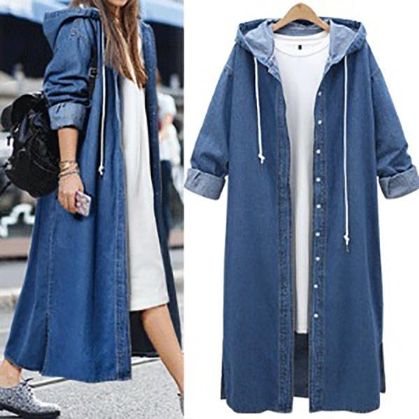 Plus Size Denim Single Breasted Hooded Coats