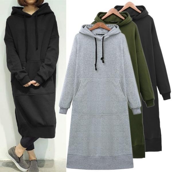 Casual Oversized Maxi Hoodies Dress with Pockets