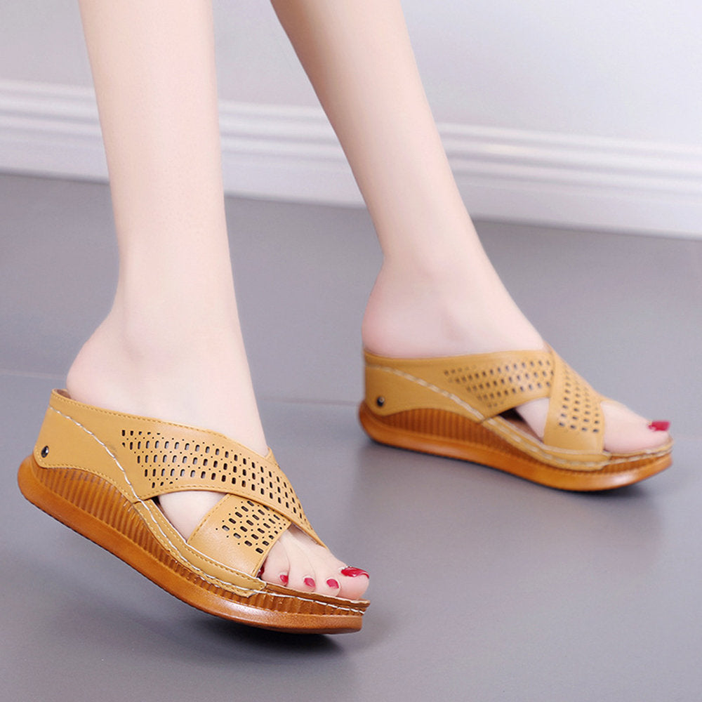 Color Match Breathable Hollow Soft Platform Sandals