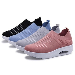 Women's Mesh Cushioned Slip On Platform Casual Flying Woven Shoes