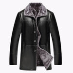 Men's Winter Casual Thicken Fleece Lining Warm Single-breasted PU Jacket Coat