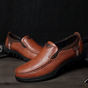 Men Large Size Cow Leather Slip On Soft Casual Shoes