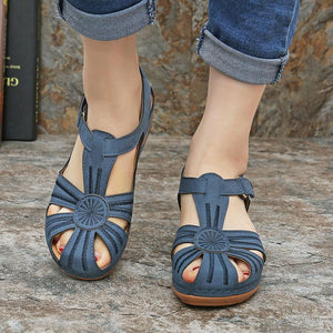 Women Non-Slip Wedges Flower Splicing Casual Comfort Adjustable Sandals