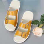 Candy Color Leather Buckle Metal Color Match Platform Beach Sandals Slippers