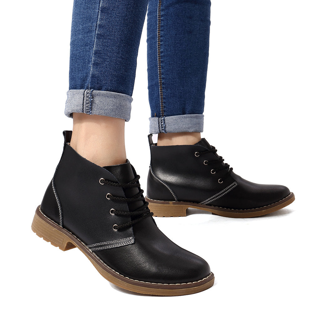 Large Size Leather Lace Up Ankle Knight Boots