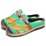 Colorful Embroidered Buckle Folkways Backless Loafers For Women