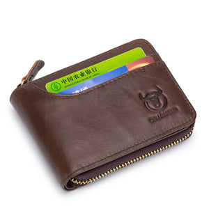 Bullcaptain Zip Around Wallet RFID Blocking Secure Leather Card Holder Wallet