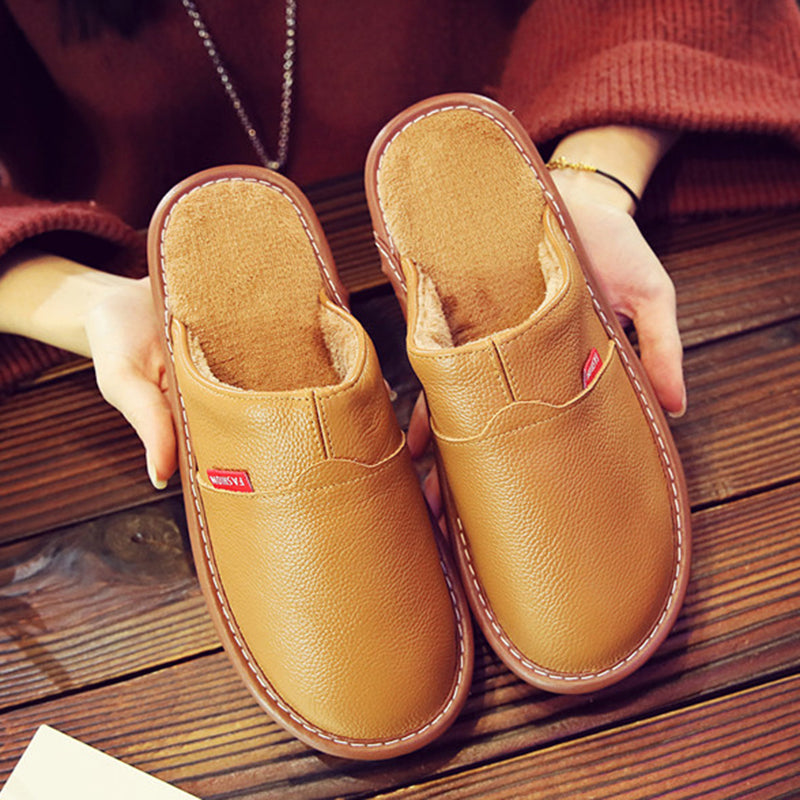 Leather Non-slip Warm Home Slippers
