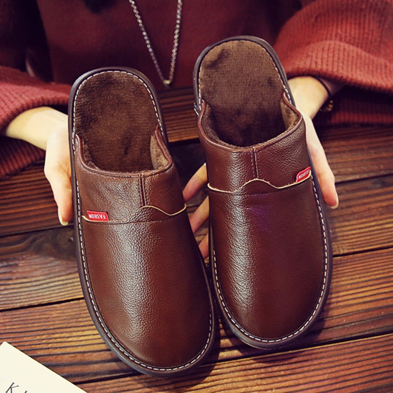 Leather Non-slip Warm Home Slippers