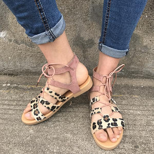Leopard Printed Lace-Up Sandals