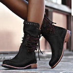 Back Zipper Vintage Lace-Up Holiday Mid-calf Boots