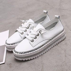 2019 White  Crystal  Platform Sneakers Walking Loafers