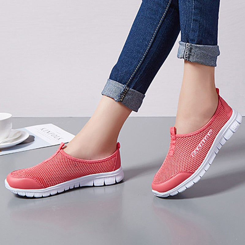 Women Mesh Breathable Slip On Comfort Walking Shoes