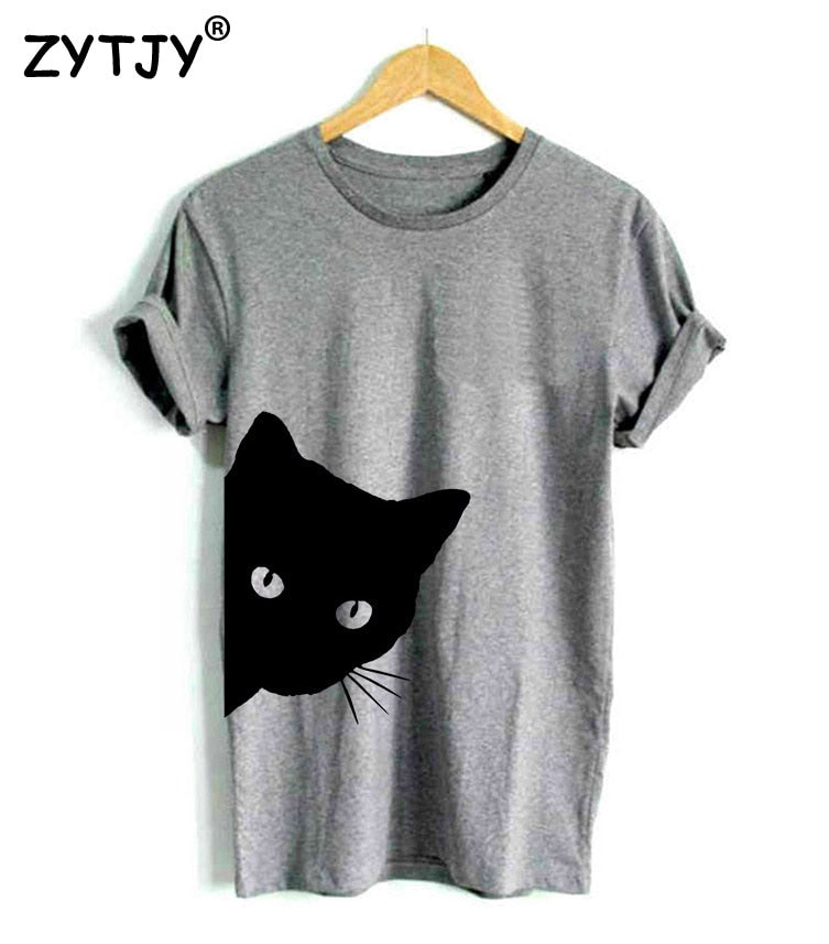 Cat Looking Out Side Print Women Tshirt