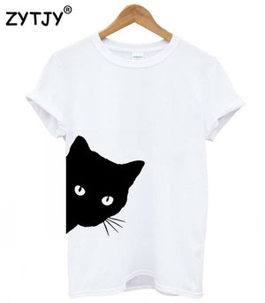 Cat Looking Out Side Print Women Tshirt