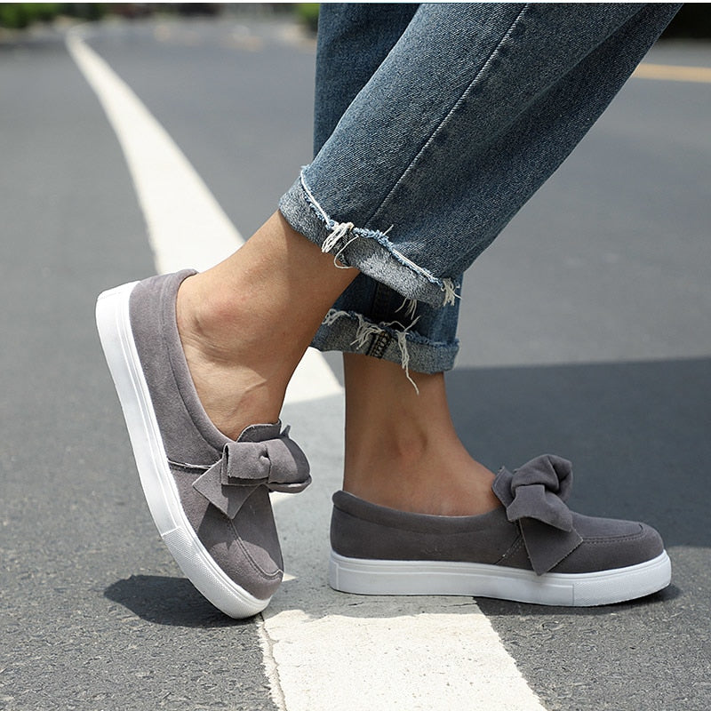 Women Loafers Plus Size Bowknot Slip On Flat Shoes