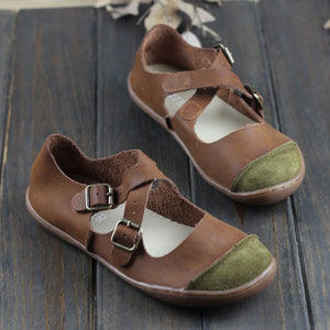 Genuine Leather Buckle Strap Ladies Flat  Shoes