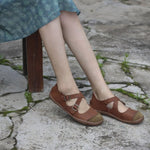 Genuine Leather Buckle Strap Ladies Flat  Shoes