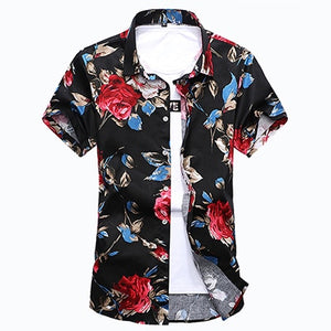 Fashion Mens Slim Fit Short Sleeve Floral Shirt
