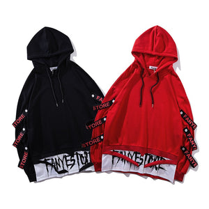Fake 2 Pieces Ribbons Hooded High Street Pullover Sweatshirt