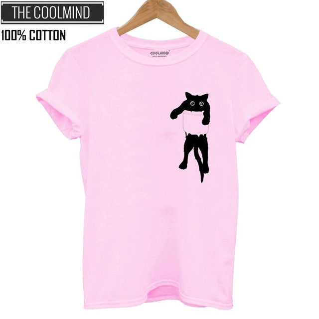 100% cotton cat print women T shirt