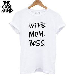 high quality 100% cotton wife mom boss Tshirt