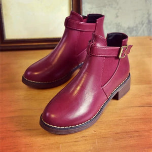 Autumn Female Buckle Strap Solid Comfortable Ankle Boots
