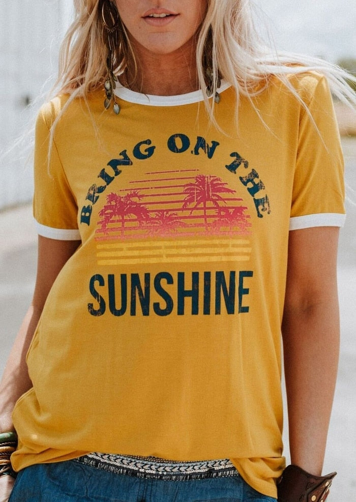 Bring On The Sunshine Letter Print Short Sleeve T-Shirt
