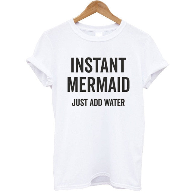 100% Cotton T-shirt for Women Letter Print Instant Mermaid Women T Shirt