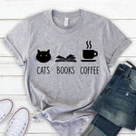 Cats Books Coffee T Shirt