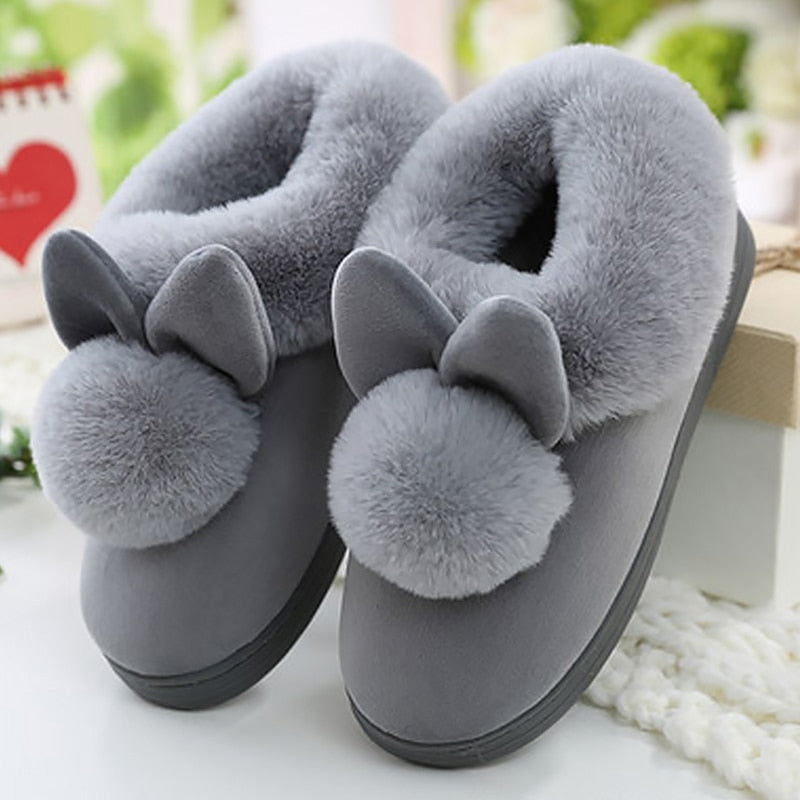 New Women Slippers Rabbit Ears Plush Indoor Home Shoes
