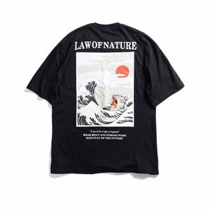 Japanese Ukiyo Cat Wave Printed Streetwear T Shirts