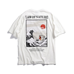 Japanese Ukiyo Cat Wave Printed Streetwear T Shirts