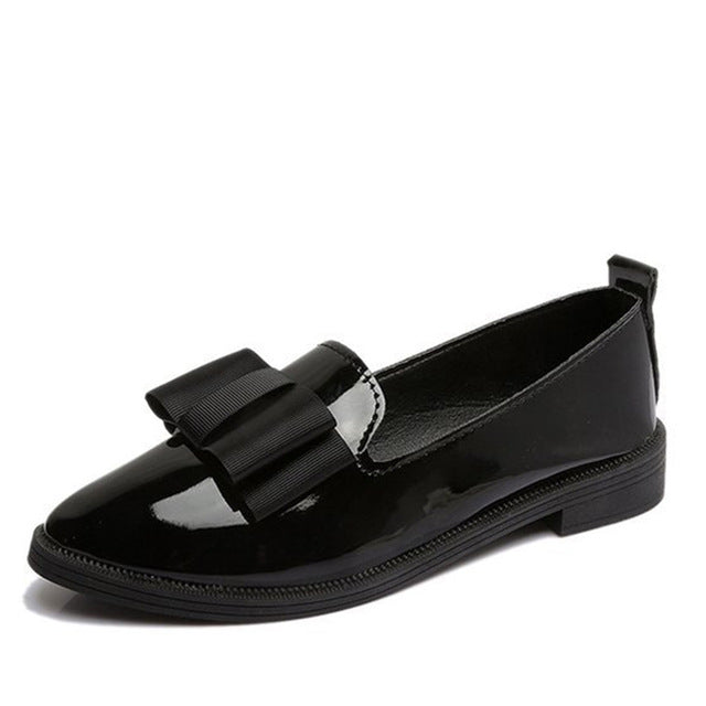 Women Bowtie Patent Leather  Loafers
