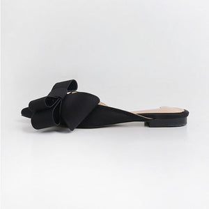 Women's Korean Silk Satin Pointed Bow Tie Slippers