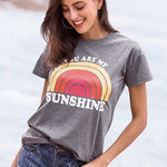 You Are My Sunshine Rainbow Print O-Neck T-Shirt