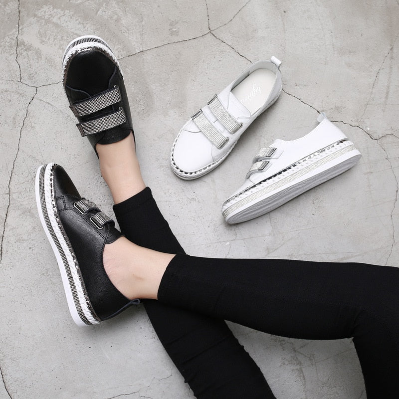 Crystal Genuine Leather Sneakers Loafers