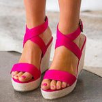 Criss Cross Strap Adjustable Buckle Wedge Sandals