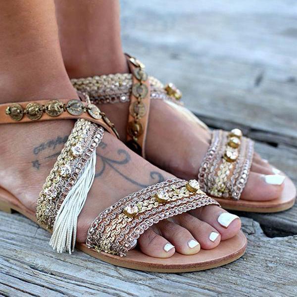 Fringed Metal Buckle Sandals – pingchic