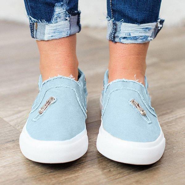 Casual Solid Color Zipper Decoration Canvas Loafers