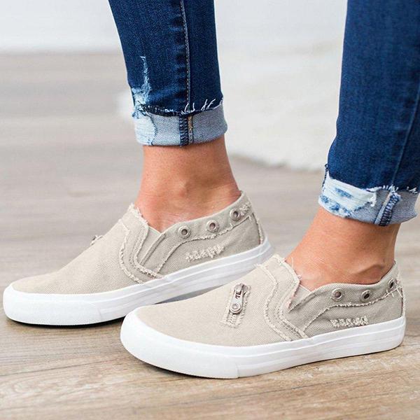 Casual Solid Color Zipper Decoration Canvas Loafers