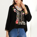 Bohemian Floral Casual V-Neckline 3/4 Sleeves Blouses